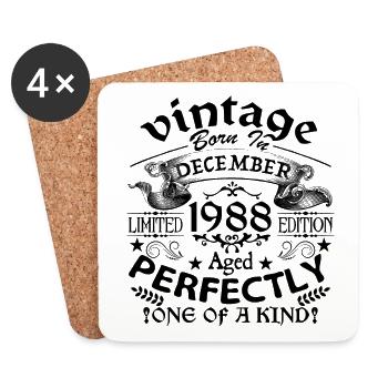December 1988 | 1988 Vintage | born in December - Dessous de verre (lot de 4) - blanc - Devant