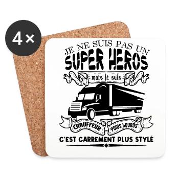 chauffeur camion | Fan de Camions super héros - Dessous de verre (lot de 4) - blanc - Devant