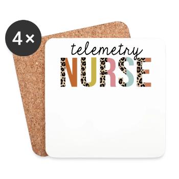 Telemetry Nurse Leopard Print Registered RN - Coasters (set of 4) - white - Front