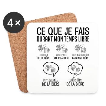 Bière | Durant mon temps libre je bois de la bière - Dessous de verre (lot de 4) - blanc - Devant