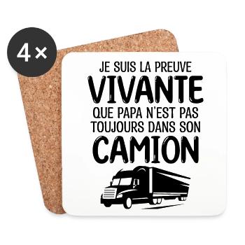 Papa chauffeur de camion fan de camion !! - Dessous de verre (lot de 4) - blanc - Devant