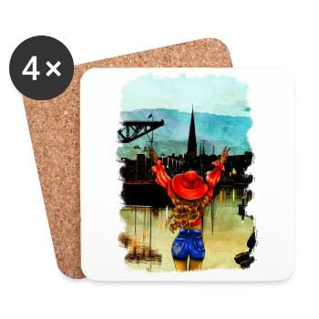 Rostock Stadthafen blonde Frau Illustration - Untersetzer (4er-Set) - Weiß - Vorne