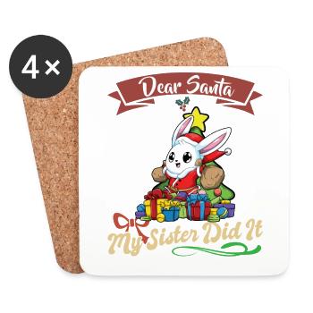 Cher Père Noël Ma sœur l’a fait frères et sœurs Noël - Dessous de verre (lot de 4) - blanc - Devant