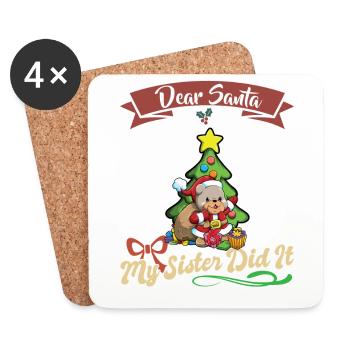 Cher Père Noël Ma sœur l’a fait frères et sœurs Noël - Dessous de verre (lot de 4) - blanc - Devant