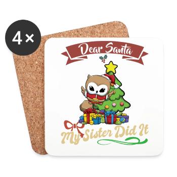 Cher Père Noël Ma sœur l’a fait frères et sœurs Noël - Dessous de verre (lot de 4) - blanc - Devant