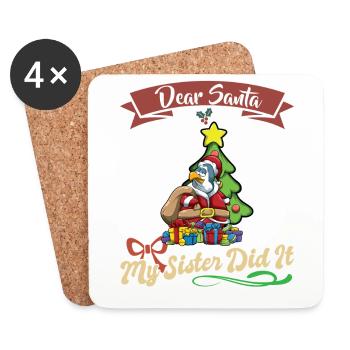 Cher Père Noël Ma sœur l’a fait frères et sœurs Noël - Dessous de verre (lot de 4) - blanc - Devant