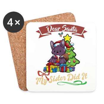 Cher Père Noël Ma sœur l’a fait frères et sœurs Noël - Dessous de verre (lot de 4) - blanc - Devant