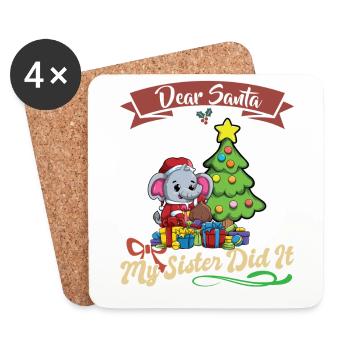 Cher Père Noël Ma sœur l’a fait frères et sœurs Noël - Dessous de verre (lot de 4) - blanc - Devant