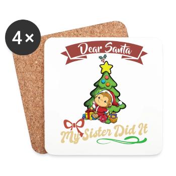 Cher Père Noël Ma sœur l’a fait frères et sœurs Noël - Dessous de verre (lot de 4) - blanc - Devant