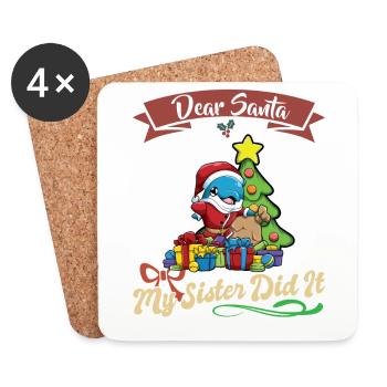 Cher Père Noël Ma sœur l’a fait frères et sœurs Noël - Dessous de verre (lot de 4) - blanc - Devant