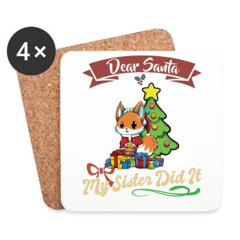 Cher Père Noël Ma sœur l’a fait frères et sœurs Noël - Dessous de verre (lot de 4) - blanc - Devant