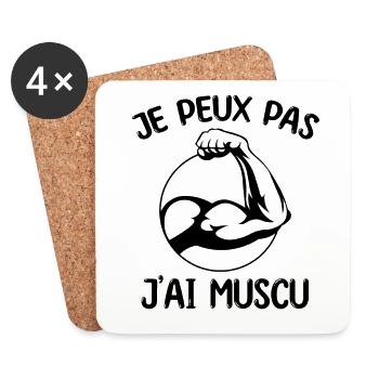 Musculation | J'peux pas j'ai muscu !! - Dessous de verre (lot de 4) - blanc - Devant