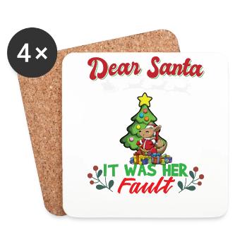 Dear Santa It Was Her Fault Siblings Matching Xmas - Untersetzer (4er-Set) - Weiß - Vorne