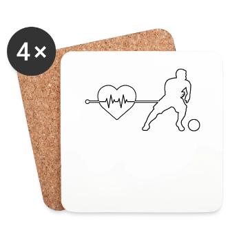 Battement de cœur du football - Dessous de verre (lot de 4) - blanc - Devant