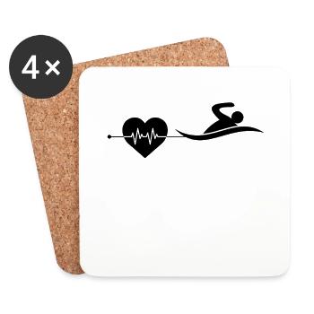 Rythme cardiaque de nage - Dessous de verre (lot de 4) - blanc - Devant