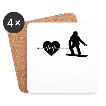 Battements de cœur de snowboard - Dessous de verre (lot de 4) - blanc - Devant