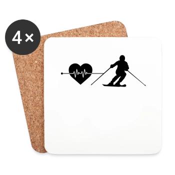 Rythme cardiaque de ski - Dessous de verre (lot de 4) - blanc - Devant