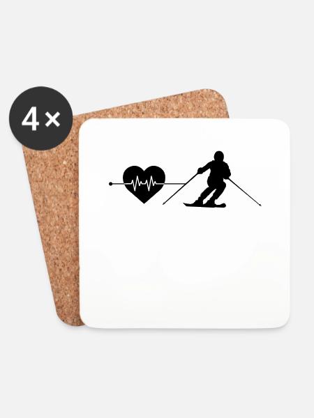 Ski Herzschlag - Untersetzer (4er-Set) - Weiß