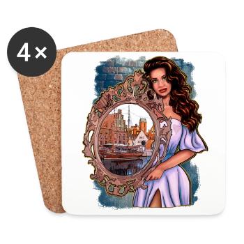 Wismar Illustration Frau mit Spiegel - Untersetzer (4er-Set) - Weiß - Vorne