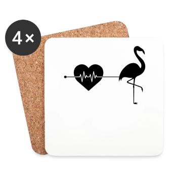 Battement de cœur de flamant rose - Dessous de verre (lot de 4) - blanc - Devant