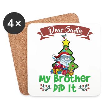 Dear Santa My Brother Did It Siblings Christmas - Coasters (set of 4) - white - Front
