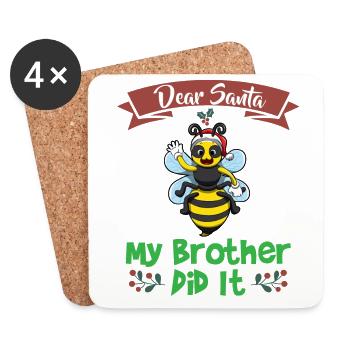 Dear Santa My Brother Did It Siblings Christmas - Coasters (set of 4) - white - Front