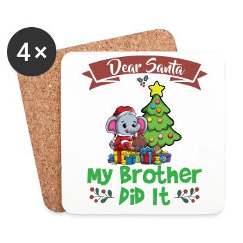 Dear Santa My Brother Did It Siblings Christmas - Coasters (set of 4) - white - Front