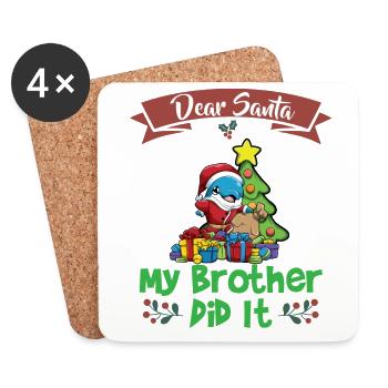 Dear Santa My Brother Did It Siblings Christmas - Coasters (set of 4) - white - Front