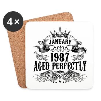 1987 | Januar Aged Perfectly 1987 Geburtstagsgeschenk - Untersetzer (4er-Set) - Weiß - Vorne