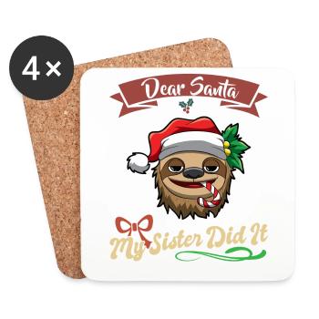 Cher Père Noël Ma sœur l’a fait frères et sœurs Noël - Dessous de verre (lot de 4) - blanc - Devant