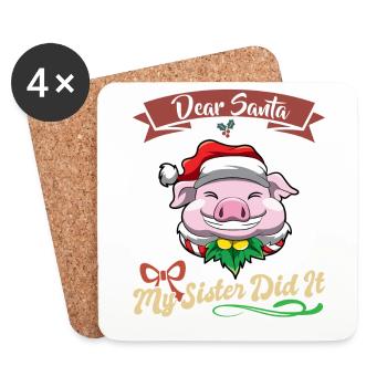Cher Père Noël Ma sœur l’a fait frères et sœurs Noël - Dessous de verre (lot de 4) - blanc - Devant
