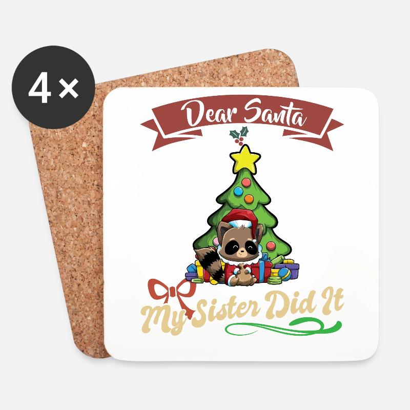 Dear Santa My Sister Did It Siblings Christmas - Untersetzer (4er-Set) - Weiß