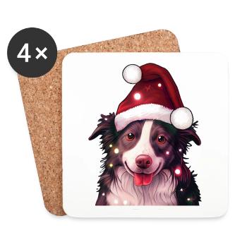 Border Collie in Christmas outfit - Coasters (set of 4) - white - Front