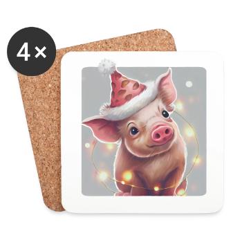 Porcelet avec chapeau de Noël - Dessous de verre (lot de 4) - blanc - Devant