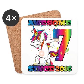 Awesome Since 2016 7. Geburtstag Dabbing Unicorn - Untersetzer (4er-Set) - Weiß - Vorne