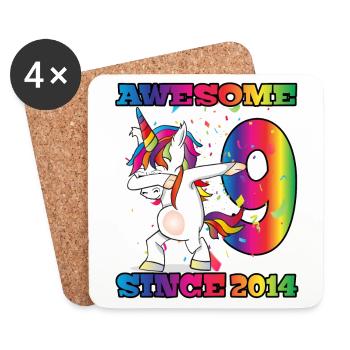 Awesome Since 2014 9. Geburtstag Dabbing Unicorn - Untersetzer (4er-Set) - Weiß - Vorne