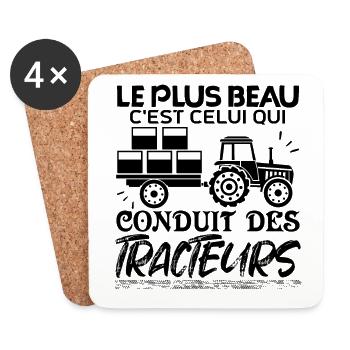 Tracteur Fan de tracteur J'aime les tracteurs - Dessous de verre (lot de 4) - blanc - Devant
