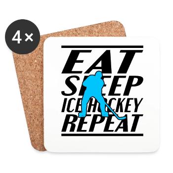 Essen Schlafen Eishockey - Untersetzer (4er-Set) - Weiß - Vorne