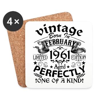 February 1961 | Vintage 1961 | born in February - Coasters (set of 4) - white - Front