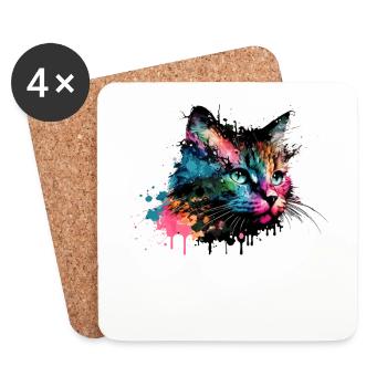 Mignon petit chat Pour les amoureux des chats Coloré - Dessous de verre (lot de 4) - blanc - Devant