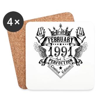 Vintage February 1991 February 1991 born in February - Coasters (set of 4) - white - Front