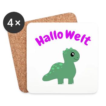 Baby Dino Hallo Welt - Untersetzer (4er-Set) - Weiß - Vorne