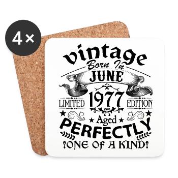 June 1977| Vintage 1977 | born in June - Coasters (set of 4) - white - Front