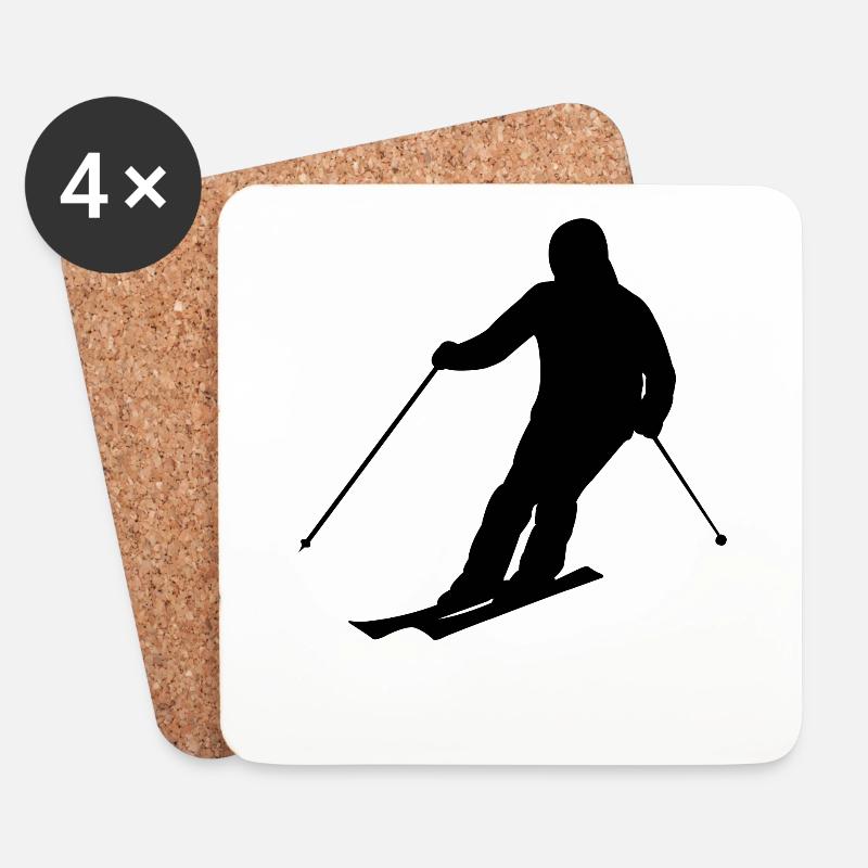Ski Skifahrer Silhouette - Untersetzer (4er-Set) - Weiß