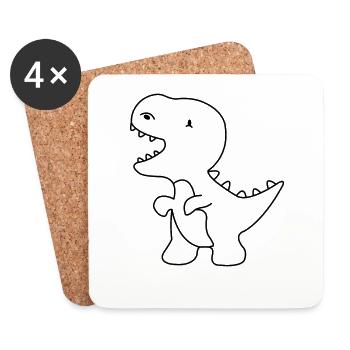 Dino Dinosaur dessiné à la main - Dessous de verre (lot de 4) - blanc - Devant