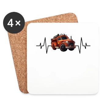 Fire truck heartbeat - Coasters (set of 4) - white - Front