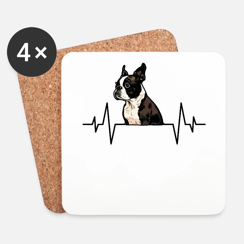 Boston Terrier Hund Herzschlag - Untersetzer (4er-Set) - Weiß