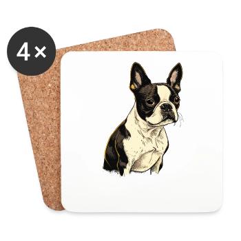 Boston Terrier - Dessous de verre (lot de 4) - blanc - Devant