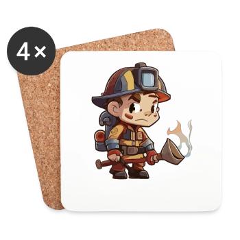 Fireman Cartoon style - Coasters (set of 4) - white - Front