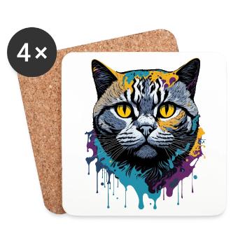 Splash Art British Cat Expression - Coasters (set of 4) - white - Front
